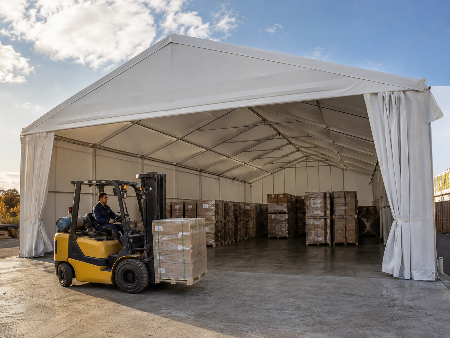Magazzini temporanei in PVC per stoccaggio merci: aumentare capacità senza fermare l’attività